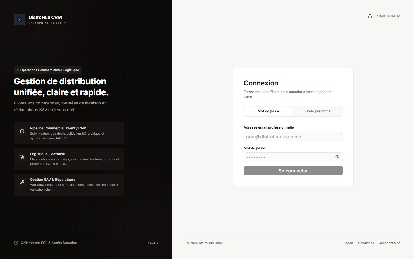 DistroHub CRM login page